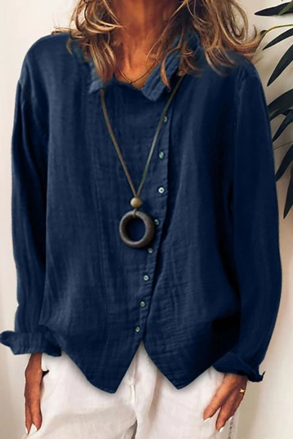 Women′s Oversized Breathable Loose Solid Cotton Linen Shirt Tops Blouse