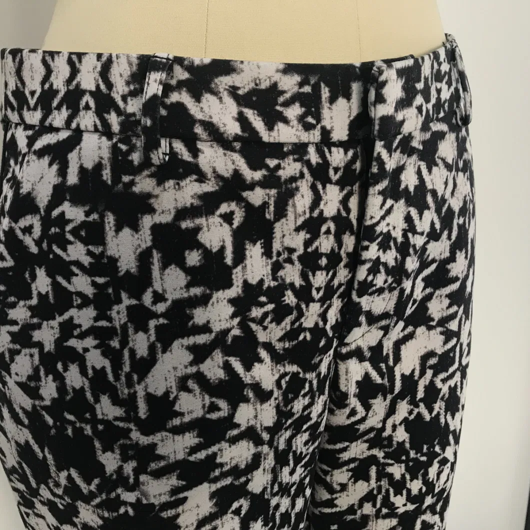 New Design Printed Poly Knit Fabric Side Tape Down Straight Leg Fit Women Pant