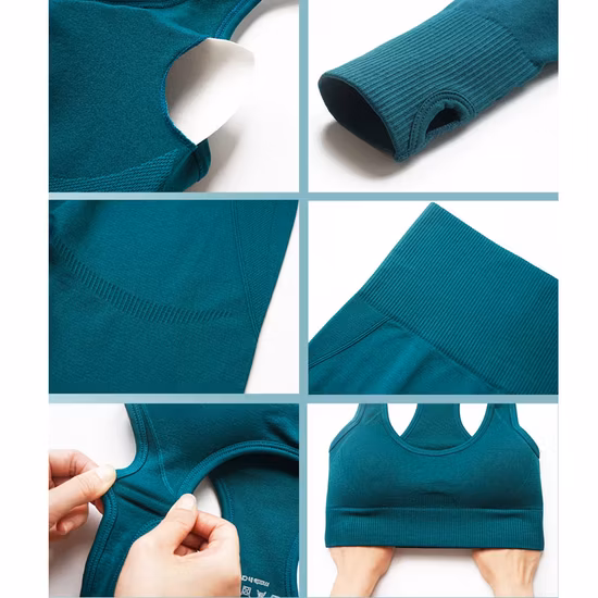 Frauen Yoga Set Nahtlose Leggings Langarm Crop Top Sport-Bh Laufhose Gym Kleidung Fitness Workout Sport Anzug