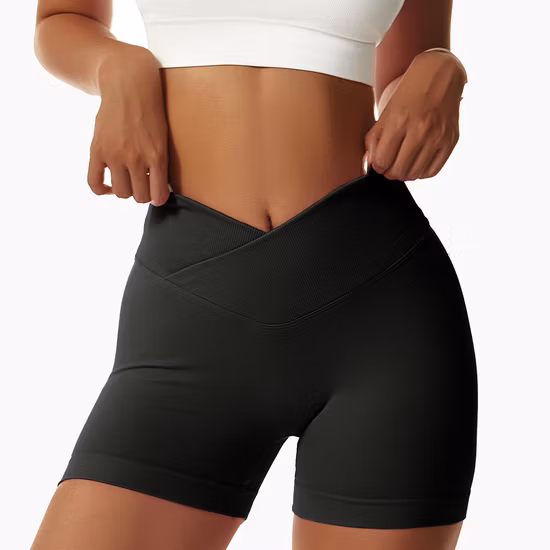 Bdk4596 Frauen Hip Lifting Elastic Cross Waist Laufen Fitness Yoga Shorts Enge nahtlose Sportshorts
