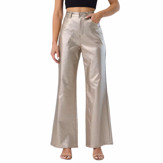 Benutzerdefinierte glitzernde modische braune Farbe mit hoher Taille, gerade, dehnbare Party-Hose für Damen